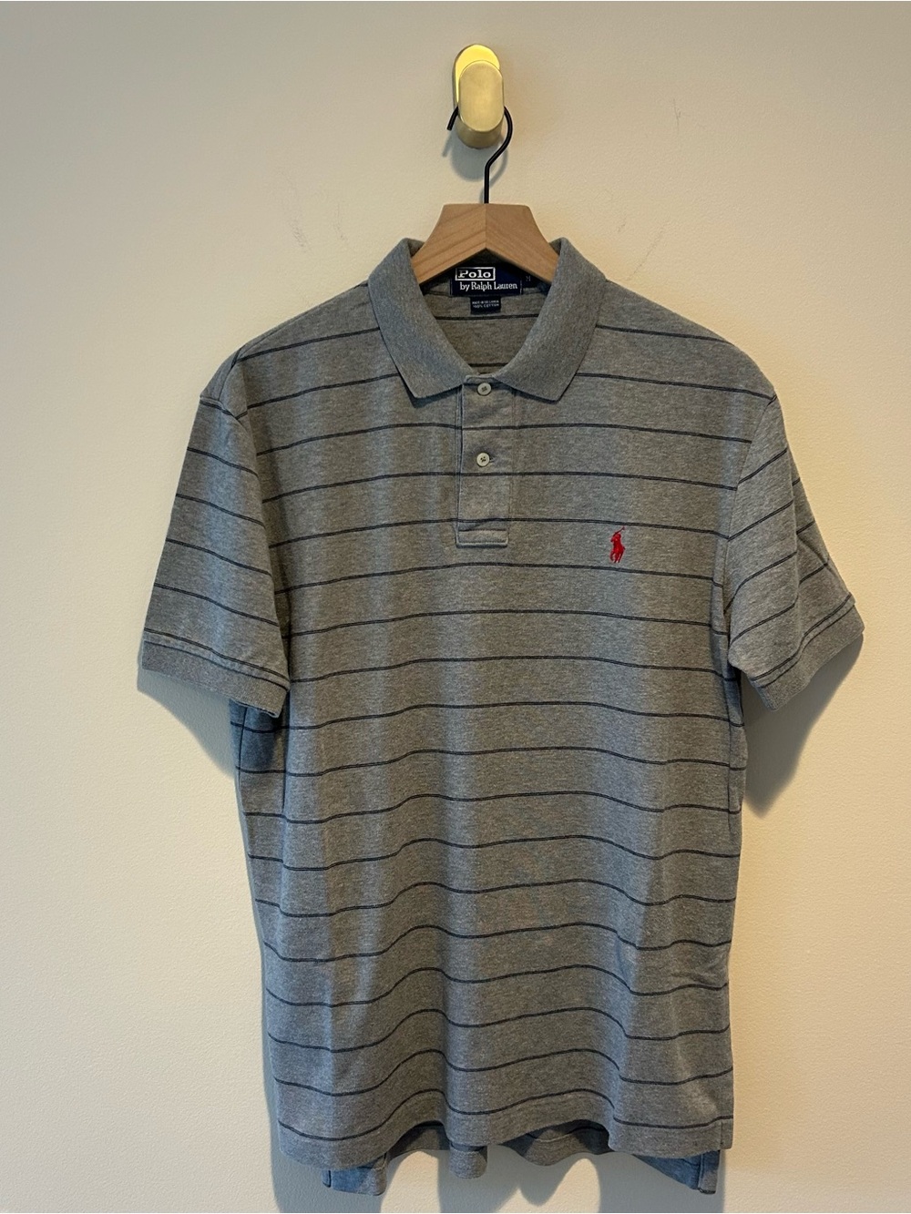Polo by Ralph Lauren Gray Navy Blue Striped Polo Size M
